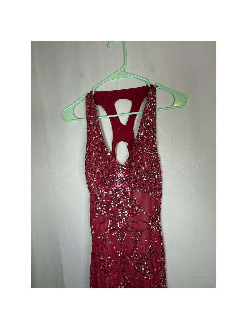 Adrianna Papell Gown Womens Size 8 Pink Sequin Halter Maxi Deep V Back Cutout - Picture 4 of 16